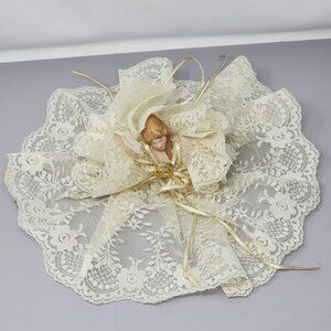 Vintage Porcelain Doll Wrapped‎ In Lace With Gold Accents Christmas Ornament